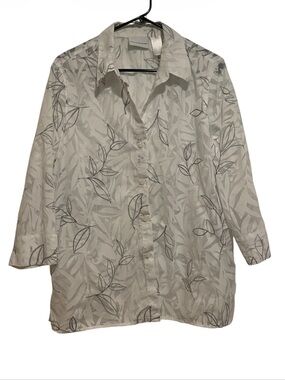 Alfred Dunner White Quarter Length Button Down Blouse Size 16